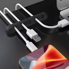   Vezeték rögzítő szett - öntapadós - fekete - 10 db / csomag