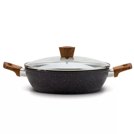 Nava 10-144-130 Nature tapadásmentes pecsenyesütő, kőbevonattal, hőálló fogantyú, üvegfedő, 28 cm