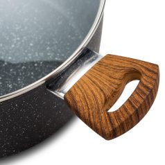   Nava 10-144-130 Nature tapadásmentes pecsenyesütő, kőbevonattal, hőálló fogantyú, üvegfedő, 28 cm