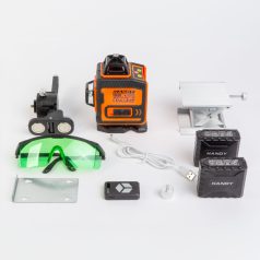   Lézeres szintező szett - max 15 m - 16 zöld lézer - 3D/360° - 2 akkumulátor, 2 konzol, szemüveg