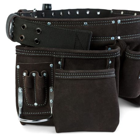 Professzionális bőr szerszámtartó öv - 7 zseb, 1 kalapácstartó, 4 ceruzatartó