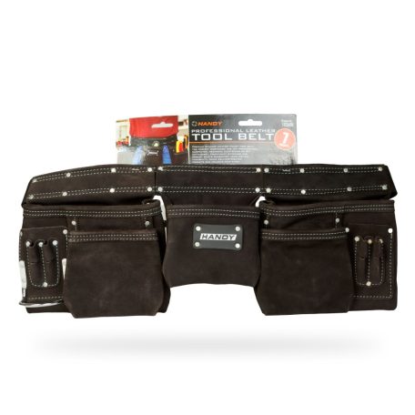 Professzionális bőr szerszámtartó öv - 7 zseb, 1 kalapácstartó, 4 ceruzatartó