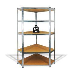   Fémpolc állvány - sarok - 5 szintes - fém - max. 175 kg - 180 x 90 x 30 cm