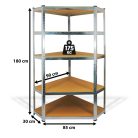 Fémpolc állvány - sarok - 5 szintes - fém - max. 175 kg - 180 x 90 x 30 cm