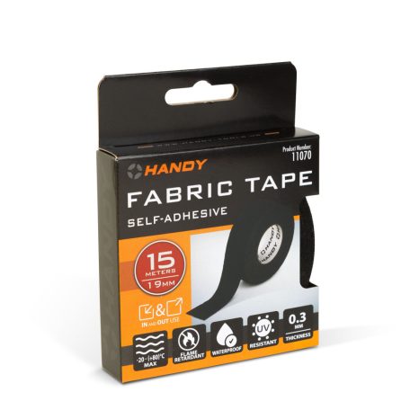 Öntapadós textil szalag - kábelkorbácsokhoz - 15 m x 19 mm x 0,3 mm - fekete