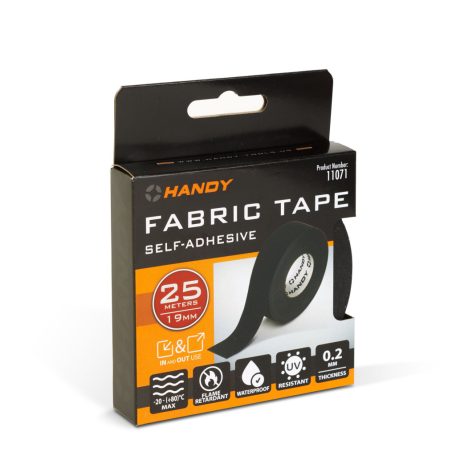 Öntapadós textil szalag - kábelkorbácsokhoz - 25 m x 19 x 0,2 mm - fekete