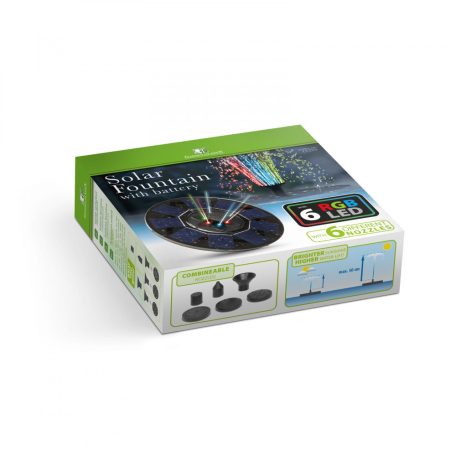 GARDEN OF EDEN napelemes Szolár szökőkút - akkumulátorral, 6 db RGB LED-del