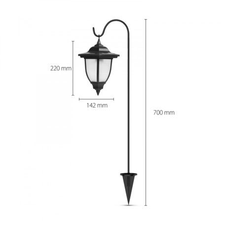 LED-es szolár kandeláber - felakasztható - fekete - hidegfehér