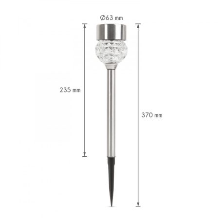 LED-es szolár lámpa - leszúrható - szálcsiszolt fém + üveg - 270 mm