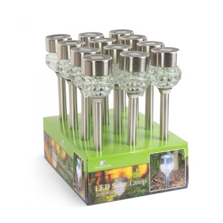 LED-es szolár lámpa - leszúrható - szálcsiszolt fém + üveg - 270 mm