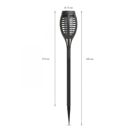 Lángokat imitáló szolár LED lámpa - 4 db - fekete - műanyag - 480 x 75 mm