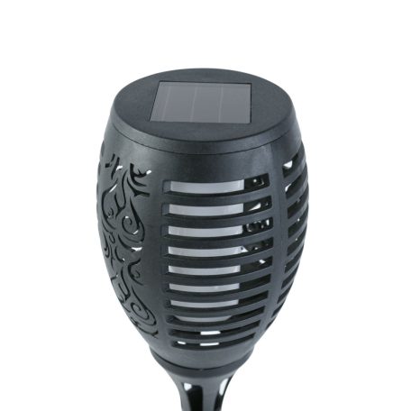 LED-es szolár lámpa - leszúrható - lángeffekt - 12 sárga LED - műanyag - fekete - 10 x 58 cm