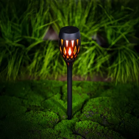 LED-es szolár lámpa - leszúrható / fali / szabadonálló - lángeffekt - 12 sárga LED - 90 x 410 mm