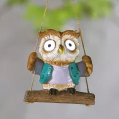   Felakasztható szolár dekoráció - bagoly - 2 fehér LED - 10 x 6 x 28 cm