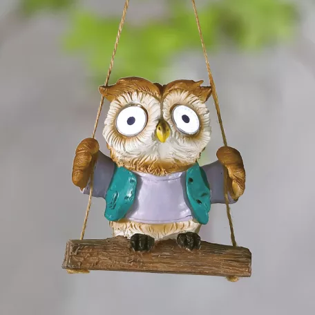 Felakasztható szolár dekoráció - bagoly - 2 fehér LED - 10 x 6 x 28 cm