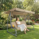 Kerti hintaágy - 200 x 120 x 164 cm - sötét bézs - pohártartóval