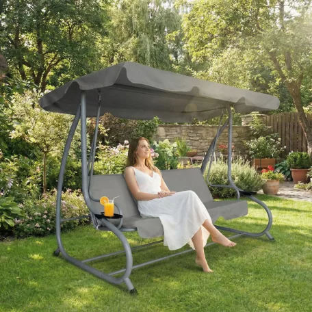 Garden Line Relax Kerti hintaágy 4 személyes - 200 x 120 x 164 cm szürke - pohártartóval 11493b