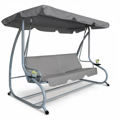 Kerti hintaágy - 200 x 120 x 164 cm - szürke - pohártartóval