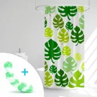 Zuhanyfüggöny szett fürdőpamaccsal - 3 féle - kék, zöld mintás - 180 x 180 cm