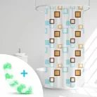 Zuhanyfüggöny szett fürdőpamaccsal - 3 féle - kék, zöld mintás - 180 x 180 cm