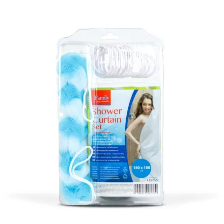 Zuhanyfüggöny szett fürdőpamaccsal - 3 féle - kék, zöld mintás - 180 x 180 cm