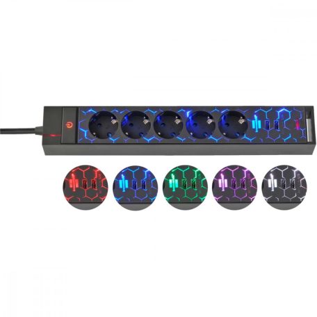 Gaming aljzat GSL 05 5 utas 2 USB töltési funkcióval 1,5 m H05VV-F3G1.5 TYPE F