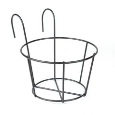   Erkélykorlátra akasztható fém kosár - virágcserepek rögzítéséhez - 18 cm - fekete