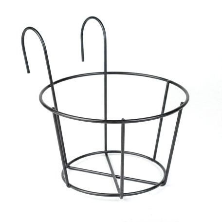 Erkélykorlátra akasztható fém kosár - virágcserepek rögzítéséhez - 18 cm - fekete