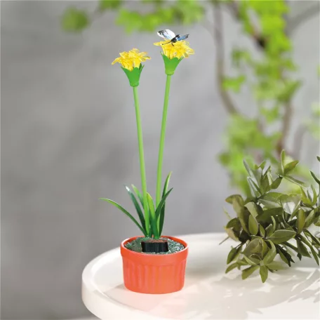 Szolár színes virág - 8 x 8 x 32 cm - 10 melegfehér LED - sárga