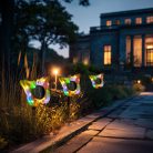 Leszúrható szolár pillangó - sárga - 13 x 6,5 x 35 cm - melegfehér + színes LED