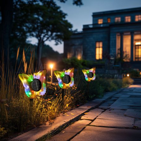 Leszúrható szolár pillangó - sárga - 13 x 6,5 x 35 cm - melegfehér + színes LED