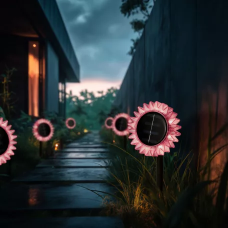 Szolár napraforgó - rózsaszín - leszúrható / felakasztható - 13 x 6,5 x 35 cm