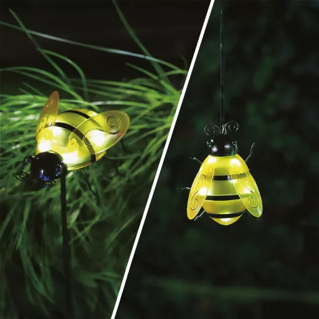 Szolár lámpa - méhecske - leszúrható / csipeszes - sárga - 15 x 7 x 16 cm - 6 LED