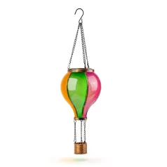   Felakasztható szolár lámpa - hőlégballon - lángeffekt - 12 sárga LED - 11 x 11 x 37 cm