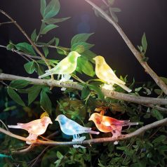   Szolár fényfüzér - madárka, csipeszes - 80 cm - 5 színes, RGB LED