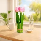 Műnövény dekoráció - tulipán - rózsaszín - 26 x 6,5 cm