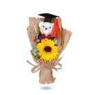 Műnövény dekoráció - napraforgó, macival - 26 x 10,5 x 14 cm