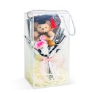 Műnövény dekoráció - rózsa, macival - 14 x 10,5 x 26 cm