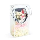 Műnövény dekoráció - rózsa, macival - 14 x 10,5 x 26 cm