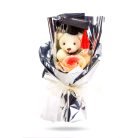 Műnövény dekoráció - rózsa, macival - 14 x 10,5 x 26 cm