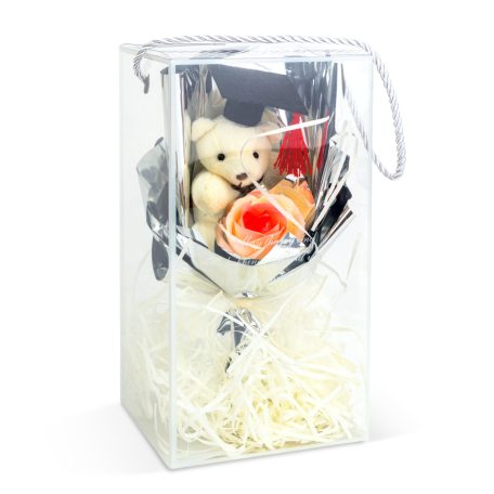 Műnövény dekoráció - rózsa, macival - 14 x 10,5 x 26 cm