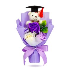   Műnövény dekoráció - rózsa, macival - 14 x 10,5 x 26 cm