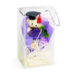   Műnövény dekoráció - rózsa, macival - 14 x 10,5 x 26 cm