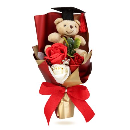 Műnövény dekoráció - rózsa, macival - 14 x 10,5 x 26 cm