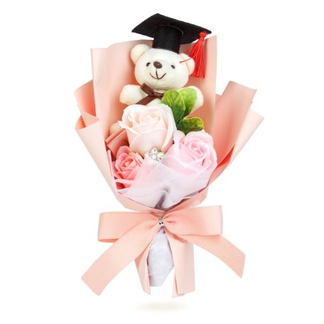 Műnövény dekoráció - rózsa, macival - 14 x 10,5 x 26 cm