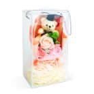 Műnövény dekoráció - rózsa, macival - 14 x 10,5 x 26 cm