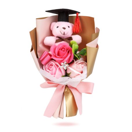 Műnövény dekoráció - rózsa, macival - 14 x 10,5 x 26 cm