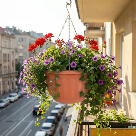 Műanyag függesztett cserép lánccal -  terrakotta - 30 x 18 cm