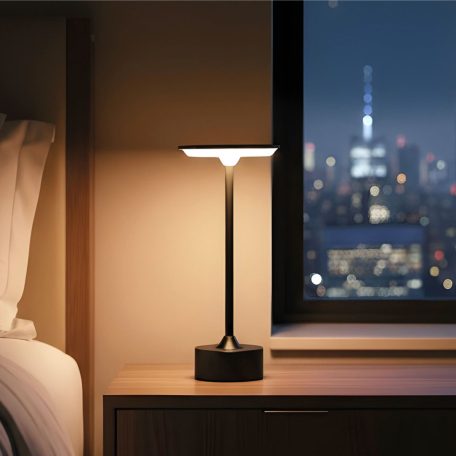 Asztali lámpa - fekete színű fém - állítható színhőm, fényerő - akkumulátoros - USB