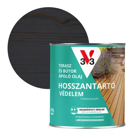 V33 Terasz és kerti bútor ápoló olaj 0,75l, Antracit, félig áttetsző